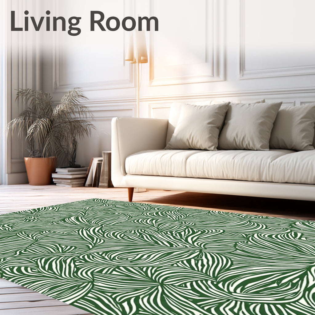 Emerald Green Abstract Swirl Foliage Rug