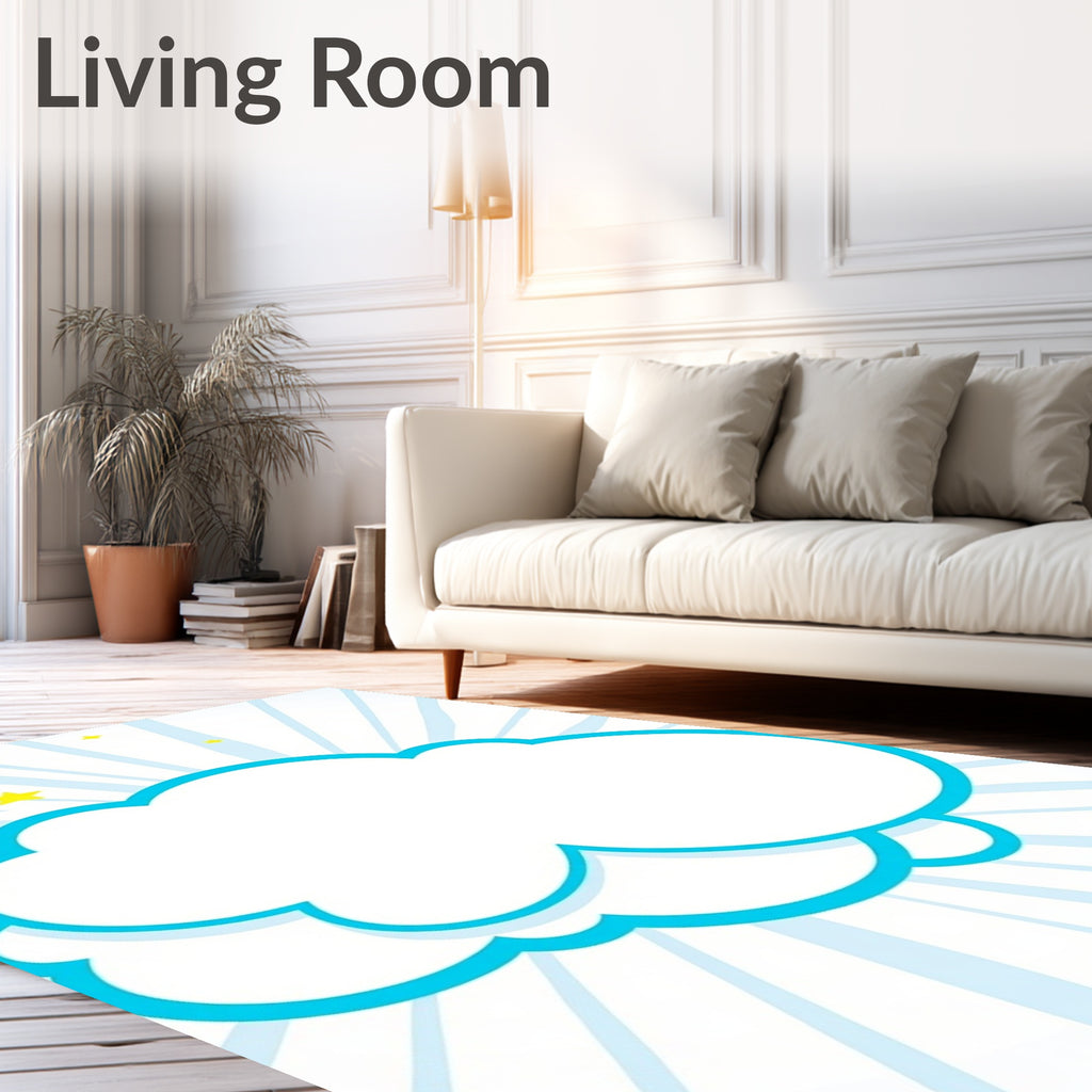 Whimsical Blue Cloud Starry Rays Rug