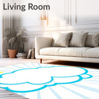 Whimsical Blue Cloud Starry Rays Rug