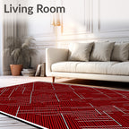 Crimson White Fissured Abstract Rug