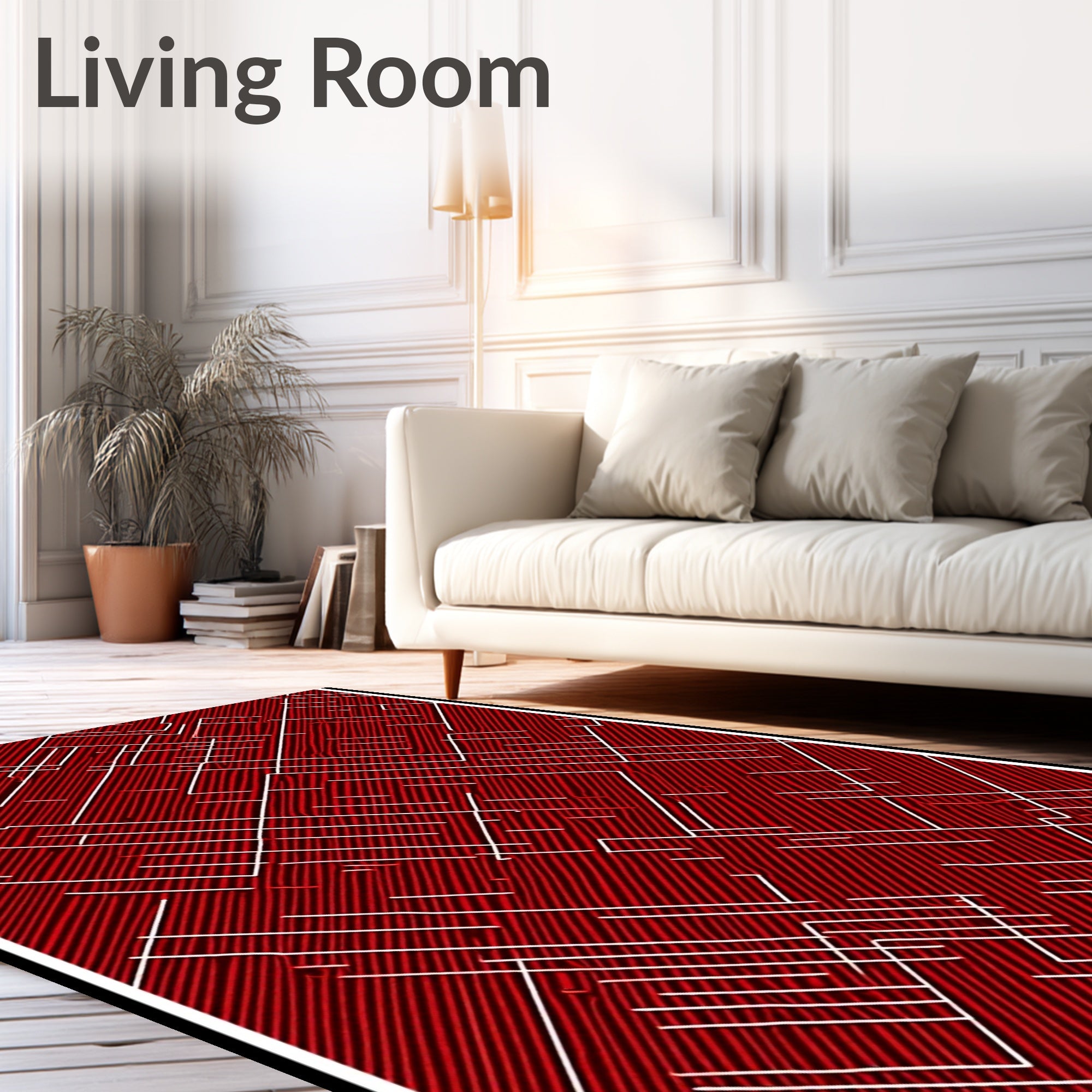 Crimson White Fissured Abstract Rug
