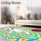 Whimsical White Cat Playful Swirls Rug