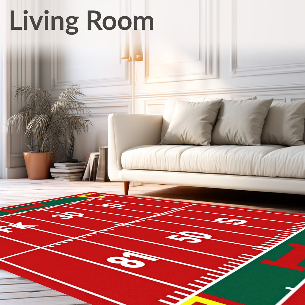 Red Green Stadium Field Lines Rug