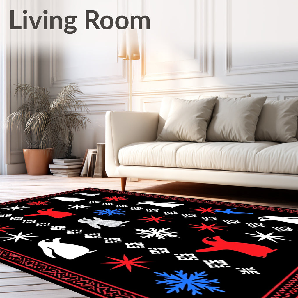 Winter Penguin Snowflake Red Blue Rug