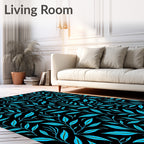 Bright Teal Foliage on Black Background Rug