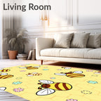 Whimsical Yellow Bees Flowers Honeycomb Rug