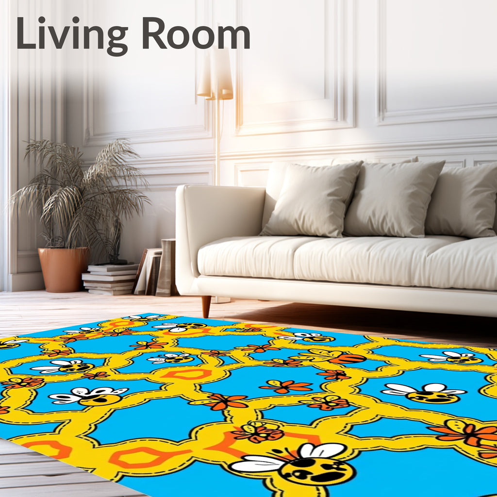 Whimsical Yellow Bee and Flower Medley Rug
