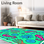 Whimsical Pink Seahorse Coral Garden Rug