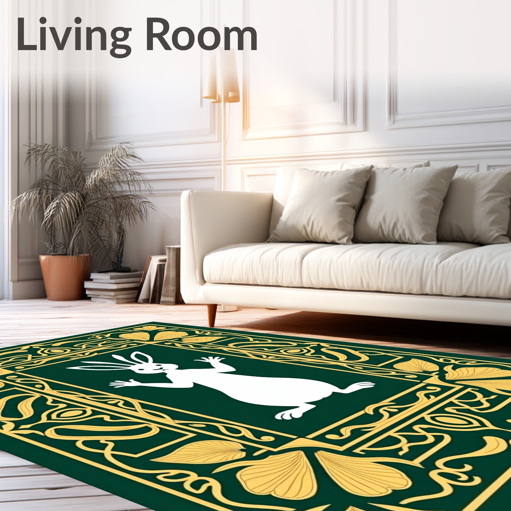 Enchanted Forest White Rabbit Motif Rug