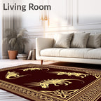 Golden Unicorn Dinosaurs Burgundy Border Rug