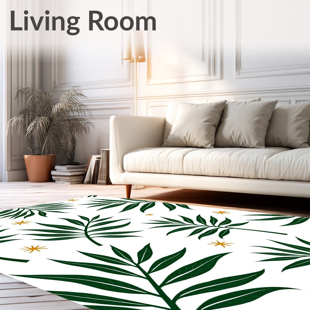 Emerald Green Tropical Leaf Accents Rug
