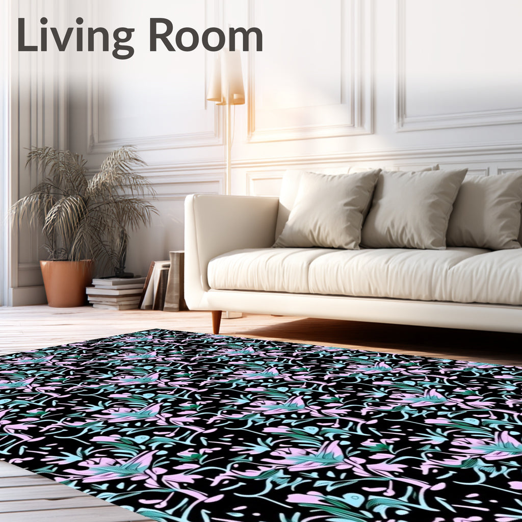 Pink Teal Abstract Floral Garden Rug
