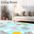 Whimsical Elephants With Pink Yellow Balloons Rug