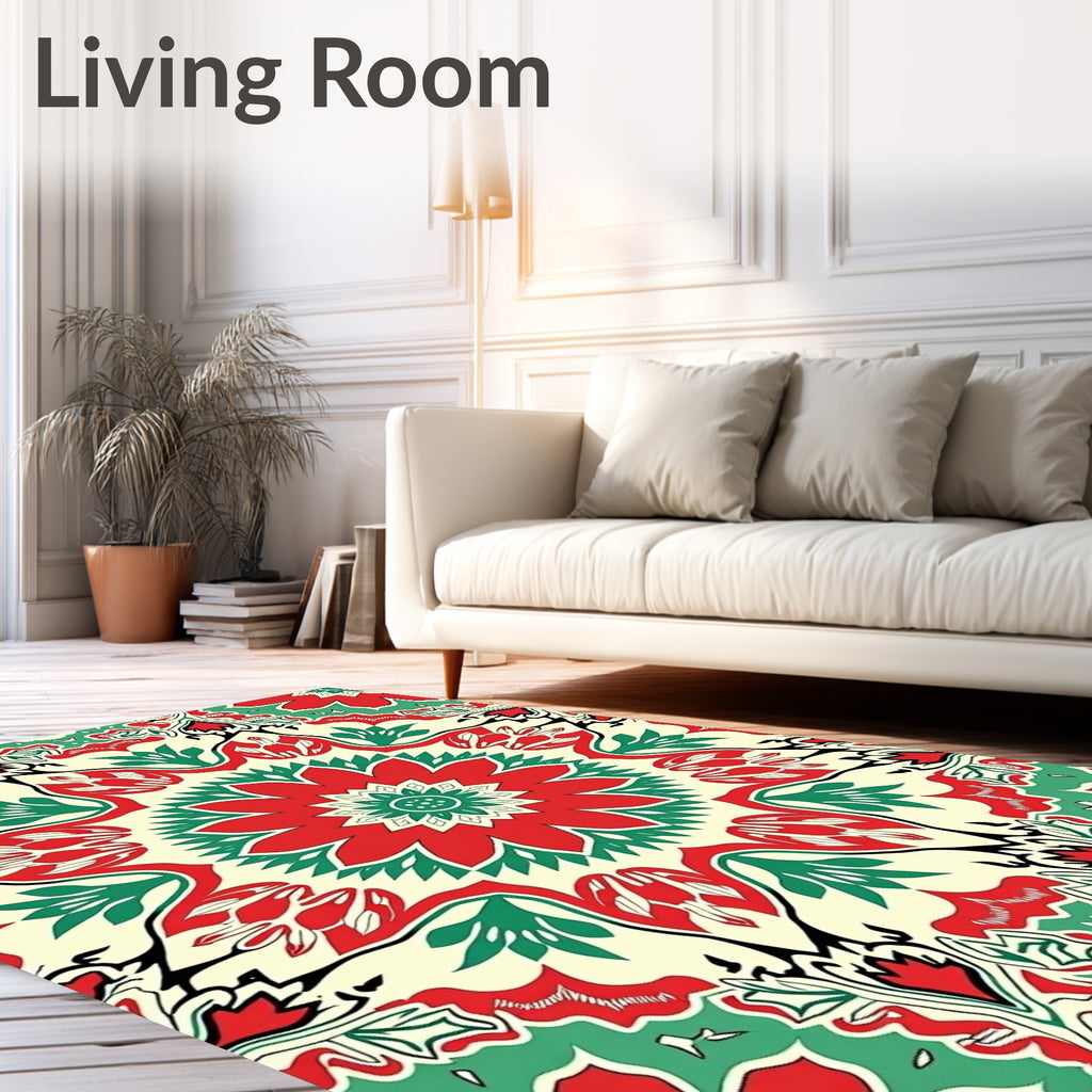 Crimson Teal Floral Medallion Rug