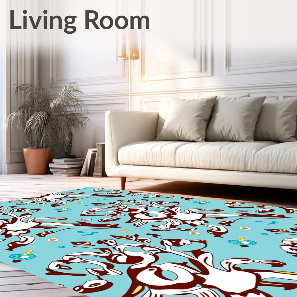 Whimsical Blue Floral Whirling Forms Rug