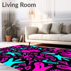 Vivid Pink Teal Abstract Whimsical Creatures Rug