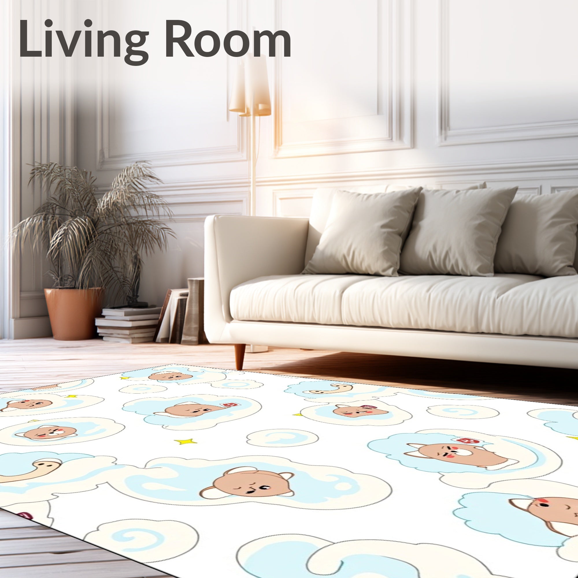 Cute Sleeping Bears on Clouds Rug