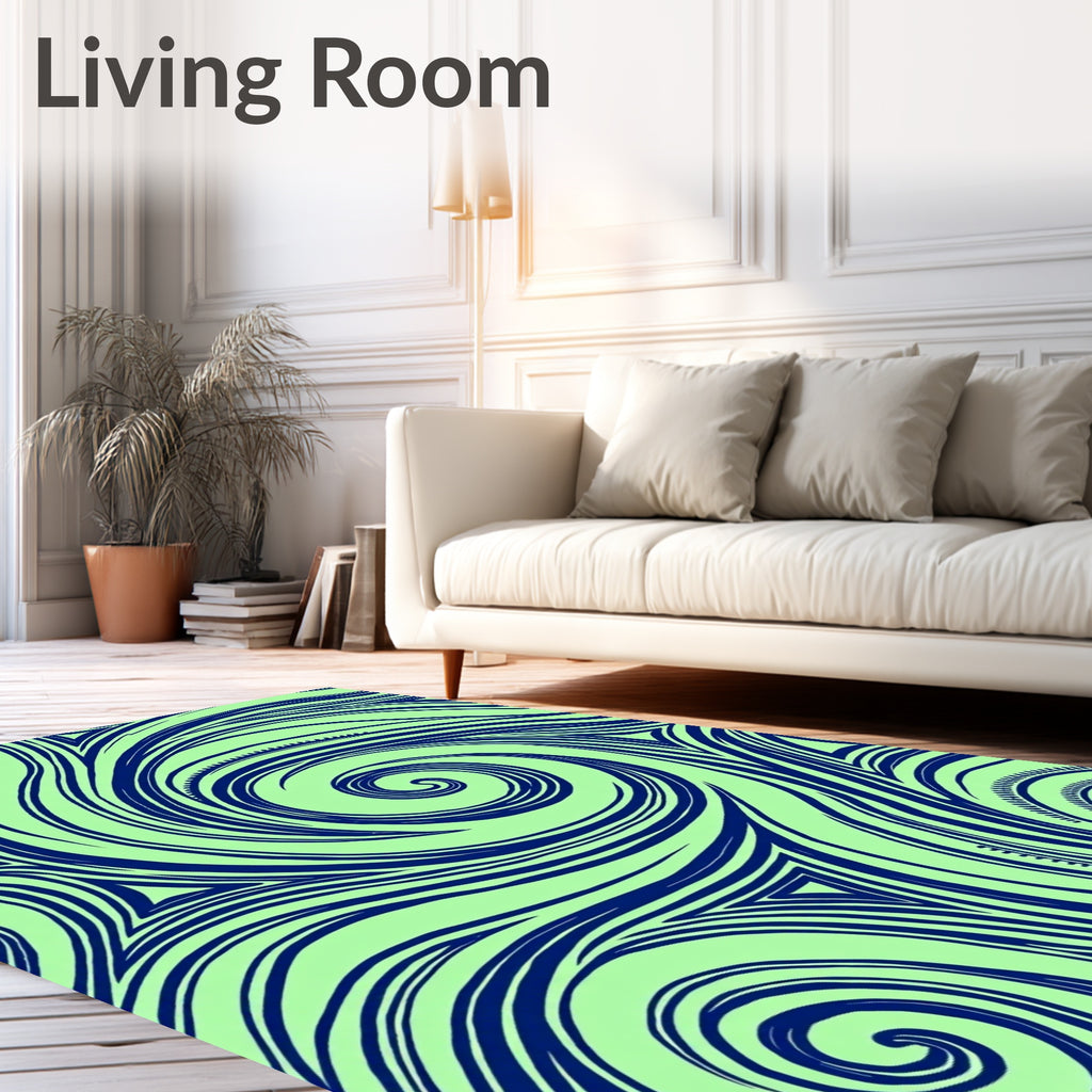 Navy Blue Swirling Abstract Lines Rug