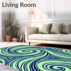 Navy Blue Swirling Abstract Lines Rug