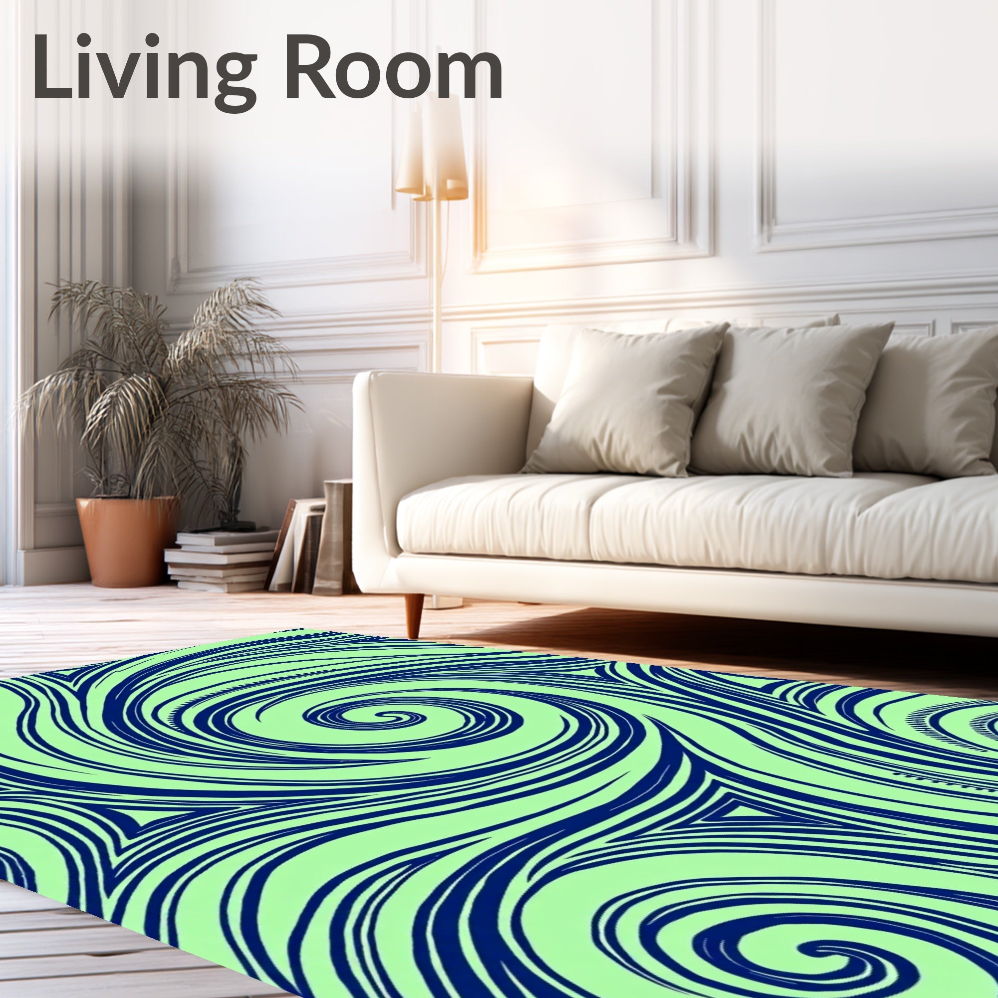 Navy Blue Swirling Abstract Lines Rug