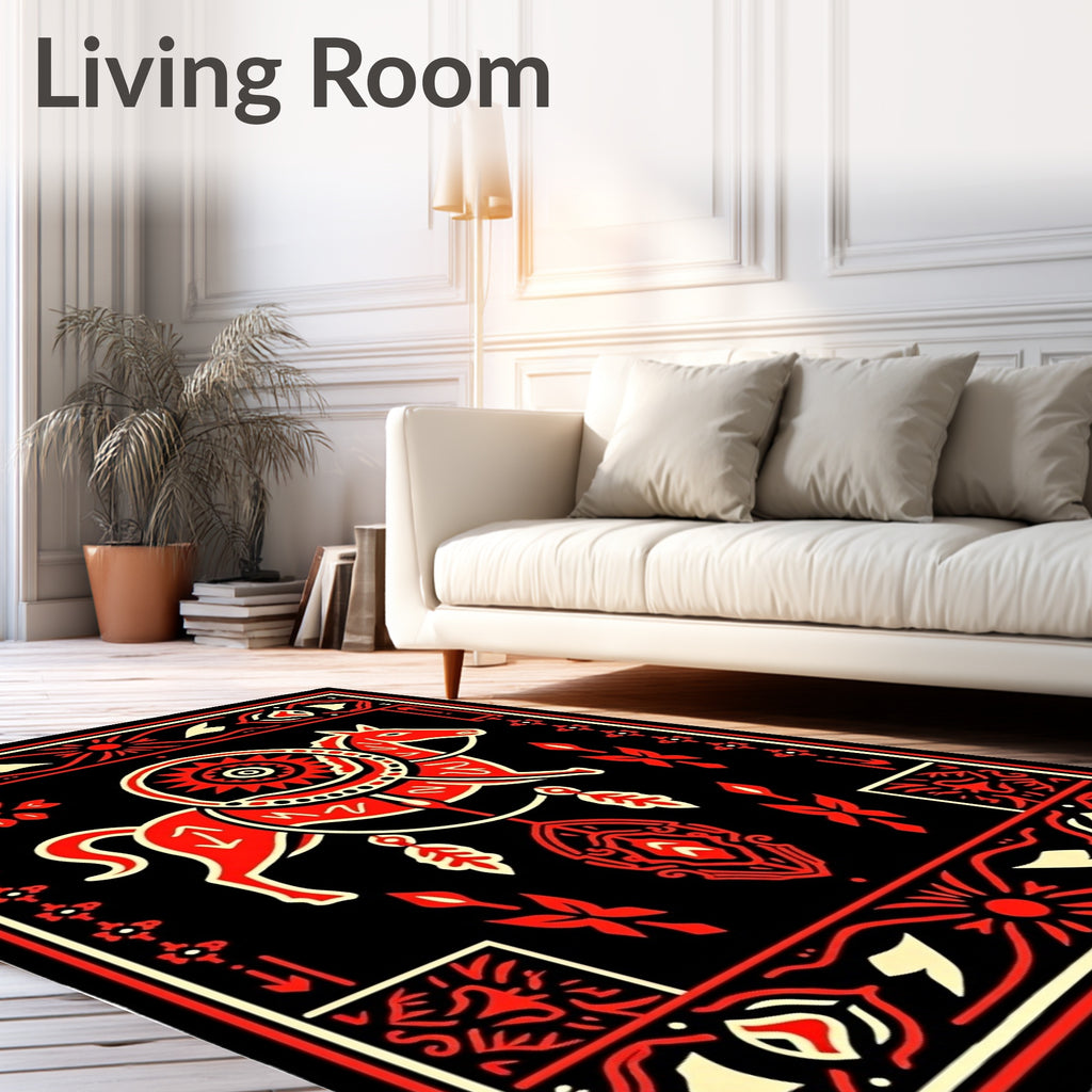 Red Horse Tribal Mandala Rug
