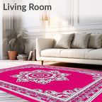 Vibrant Magenta Floral Medallion Border Rug