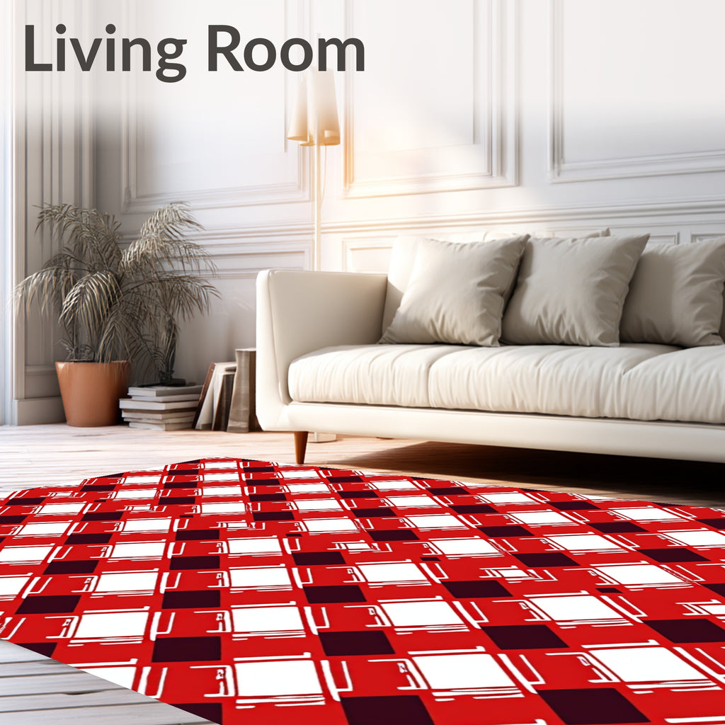 Red White Black Plaid Diamonds Rug