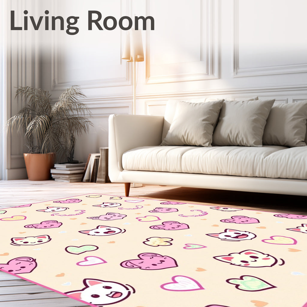 Cute Pink Kawaii Cat Hearts Rug
