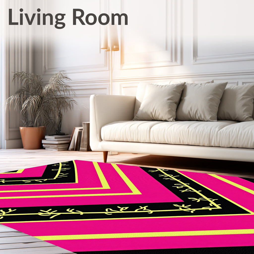 Bold Pink Yellow Chevron Botanical Rug