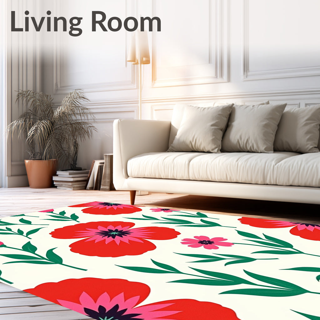 Vibrant Red Poppy Garden Blooms Rug