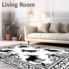 Black White Woodland Creatures Border Rug