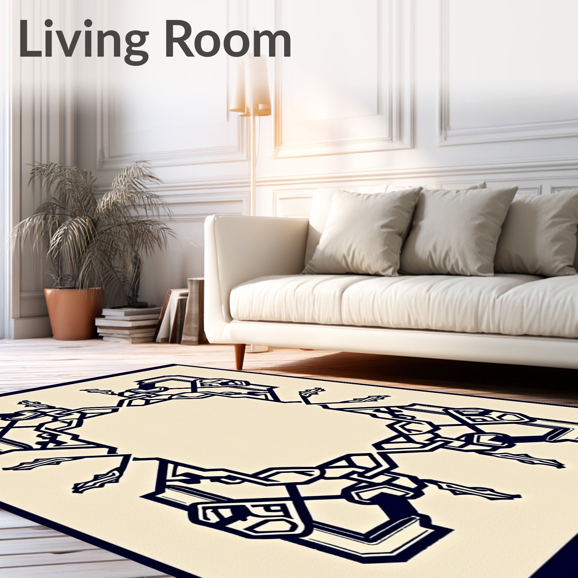 Black Cream Interlocking Geometric Scroll Rug