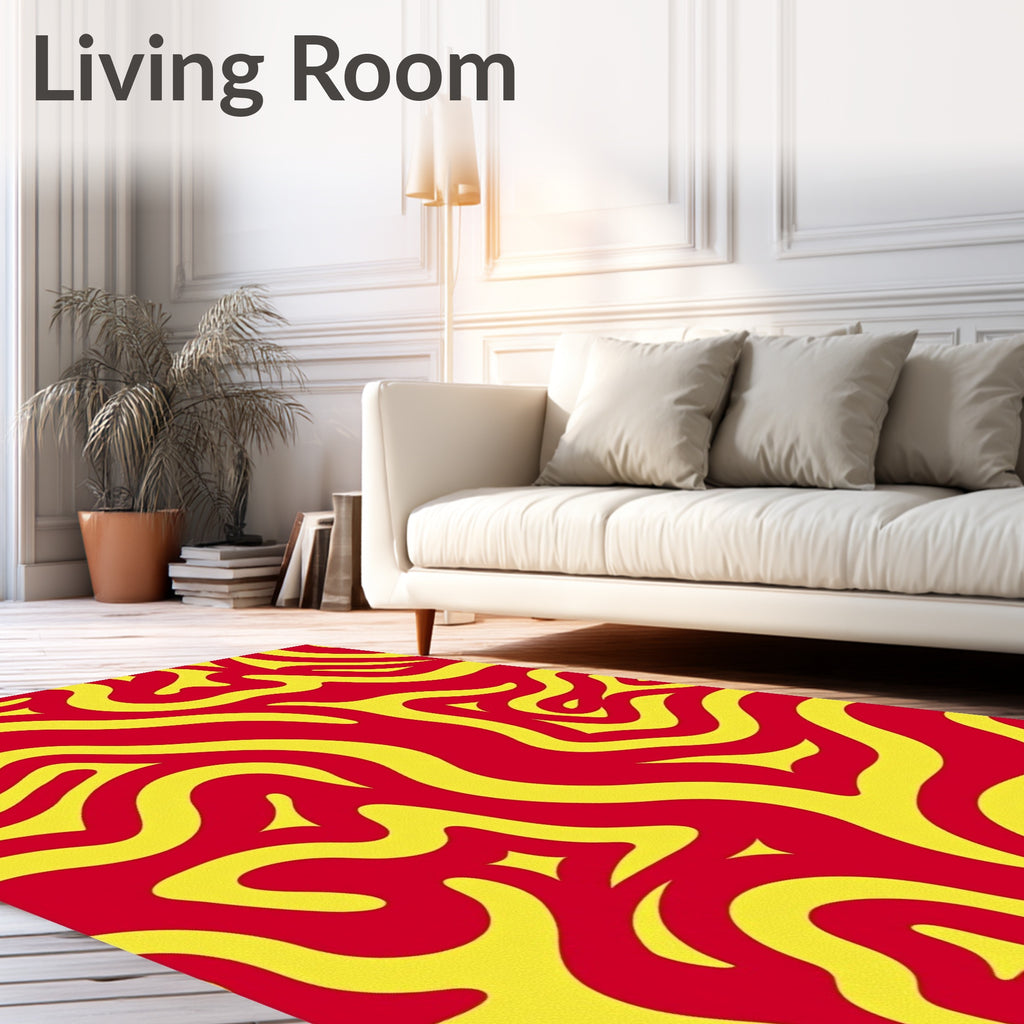 Crimson Yellow Flowing Abstract Rug