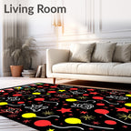 Whimsical Black Creature Balloon Party Rug
