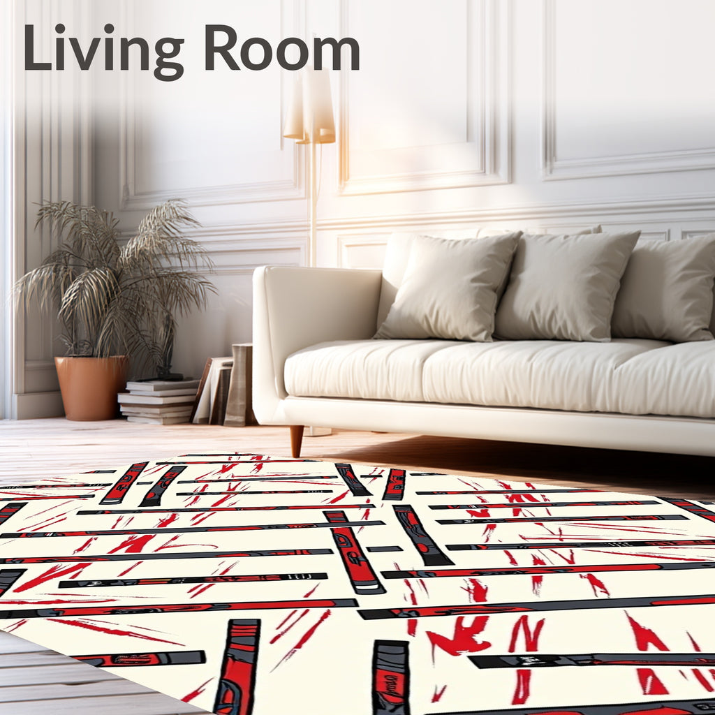 Red and Gray Linear Totem Poles Rug