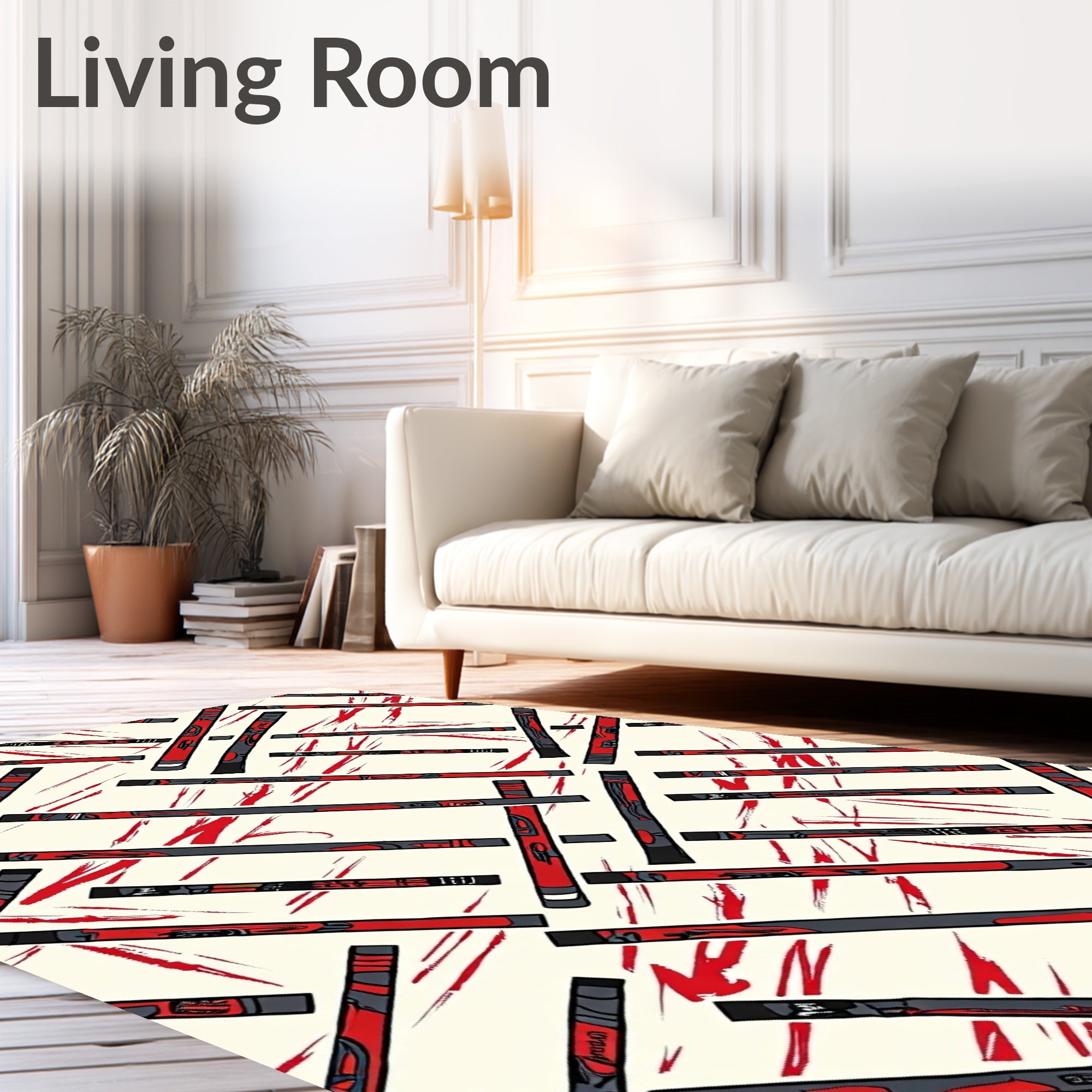Red and Gray Linear Totem Poles Rug