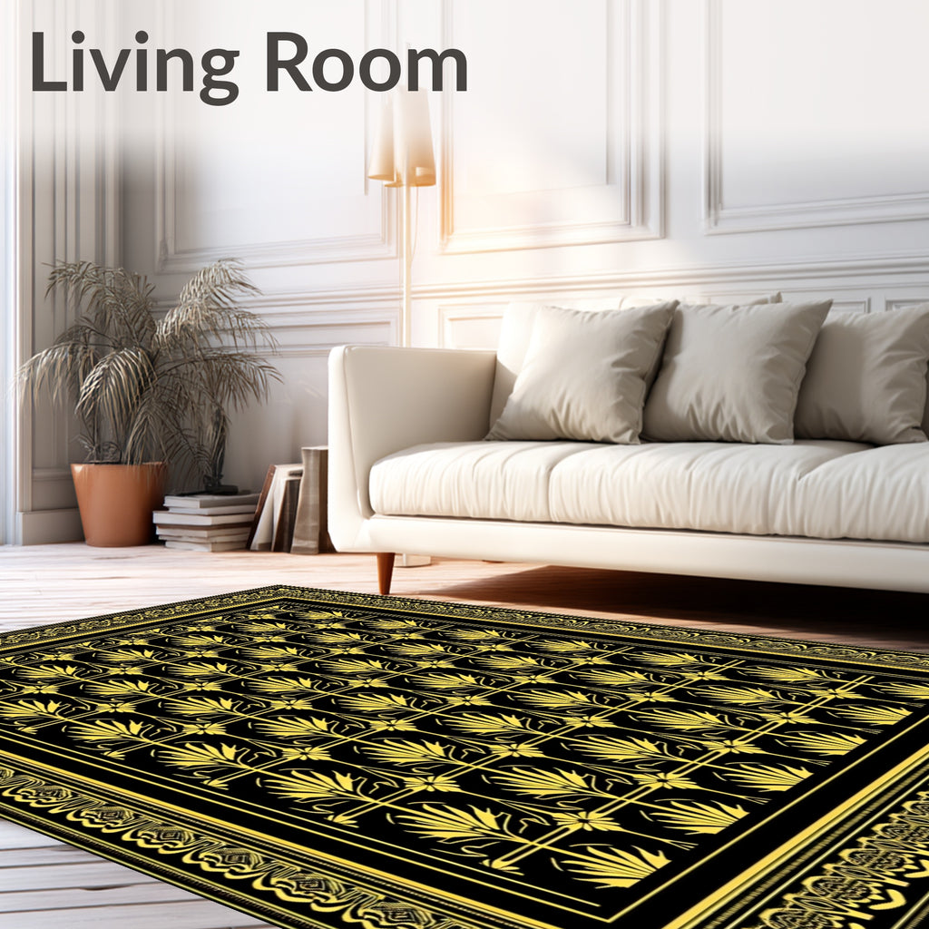 Black Gold Art Deco Floral Rug