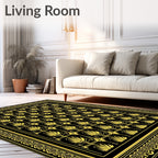Black Gold Art Deco Floral Rug