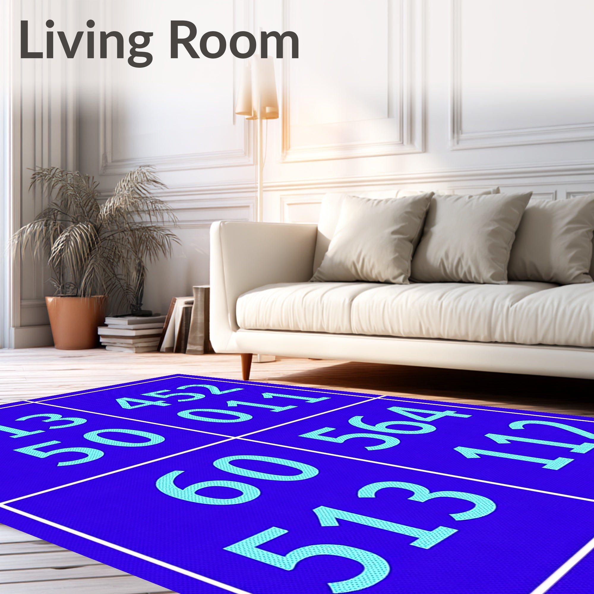 Retro Blue Numeric Squares Rug