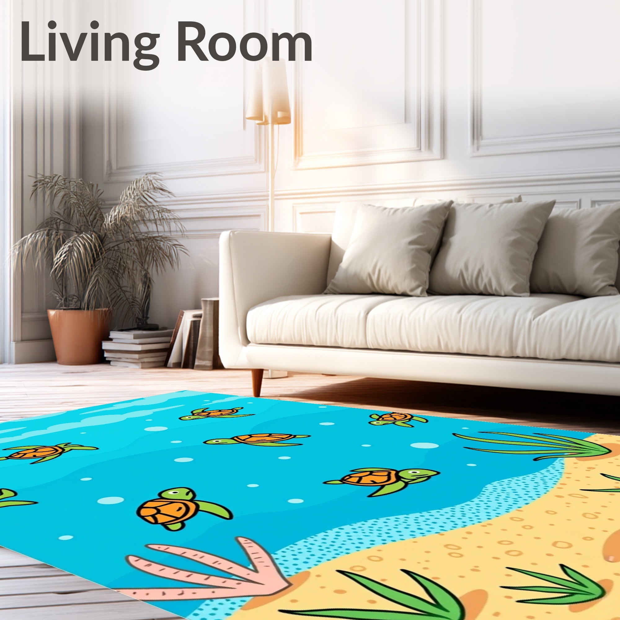 Cute Sea Turtles Underwater Scene Rug