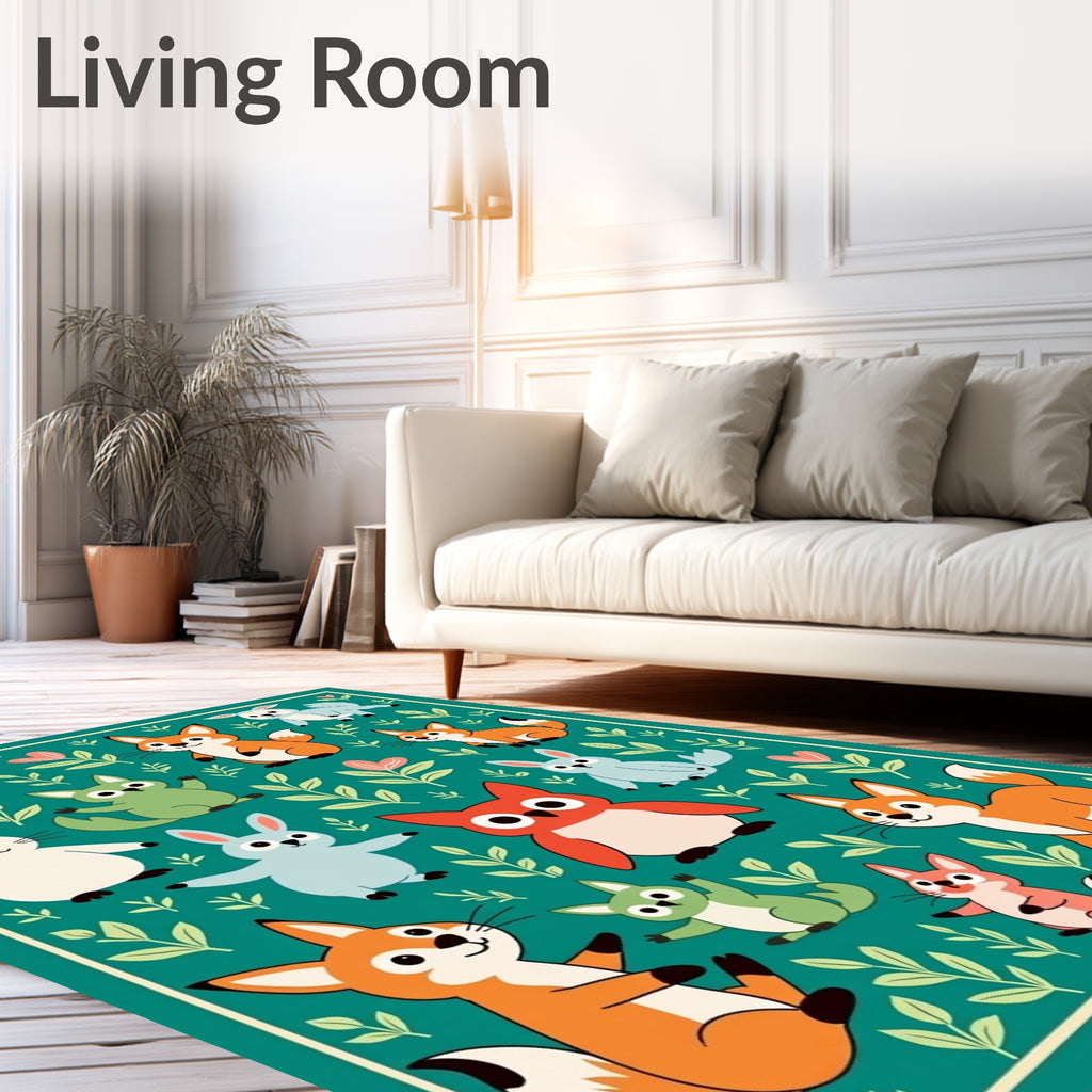 Whimsical Forest Friends Colorful Creatures Rug