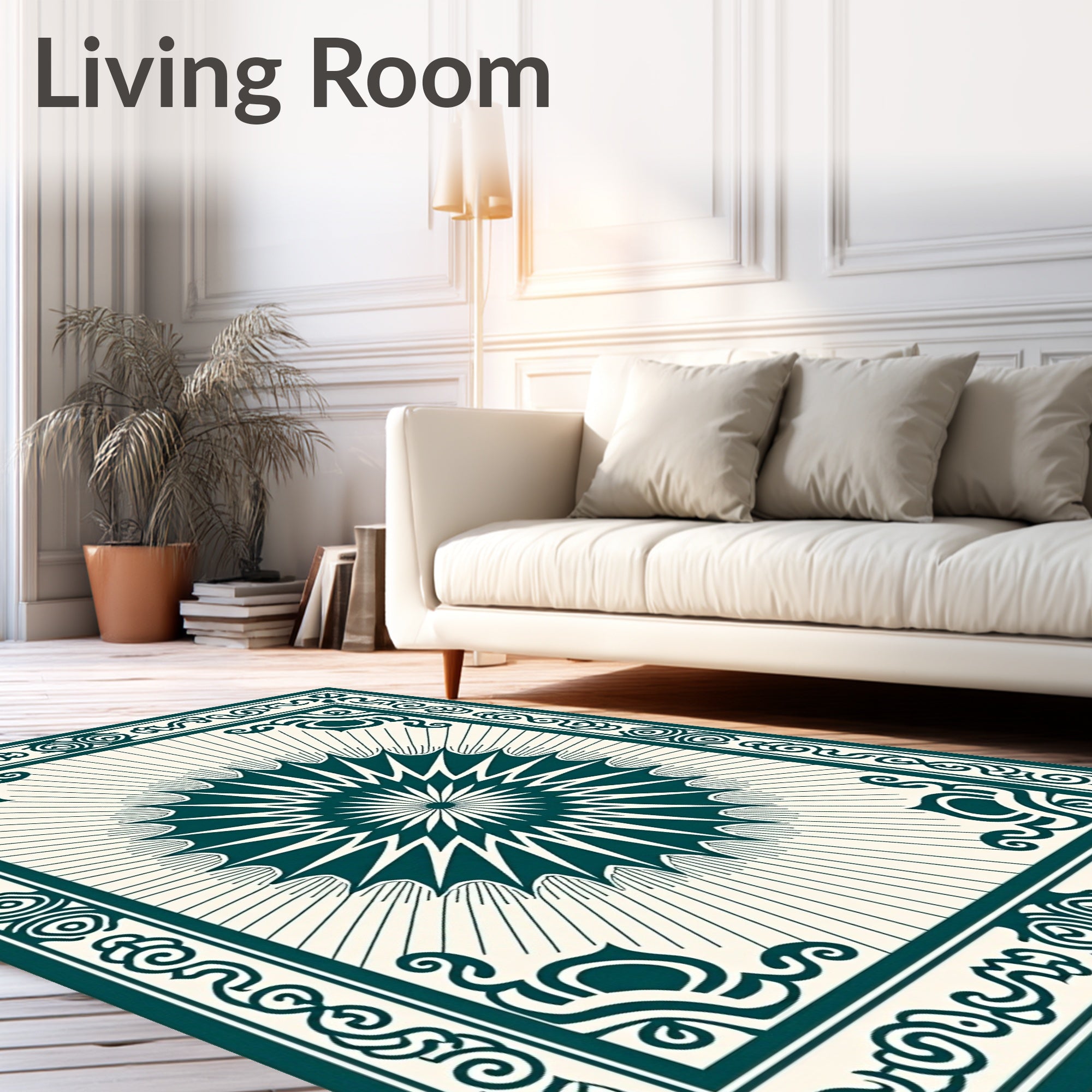 Deep Teal Starburst Sunburst Medallion Rug