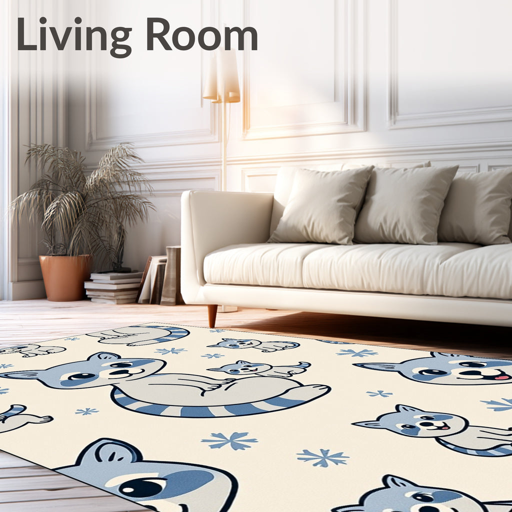 Cute Gray Raccoon Snowflakes Repeating Rug