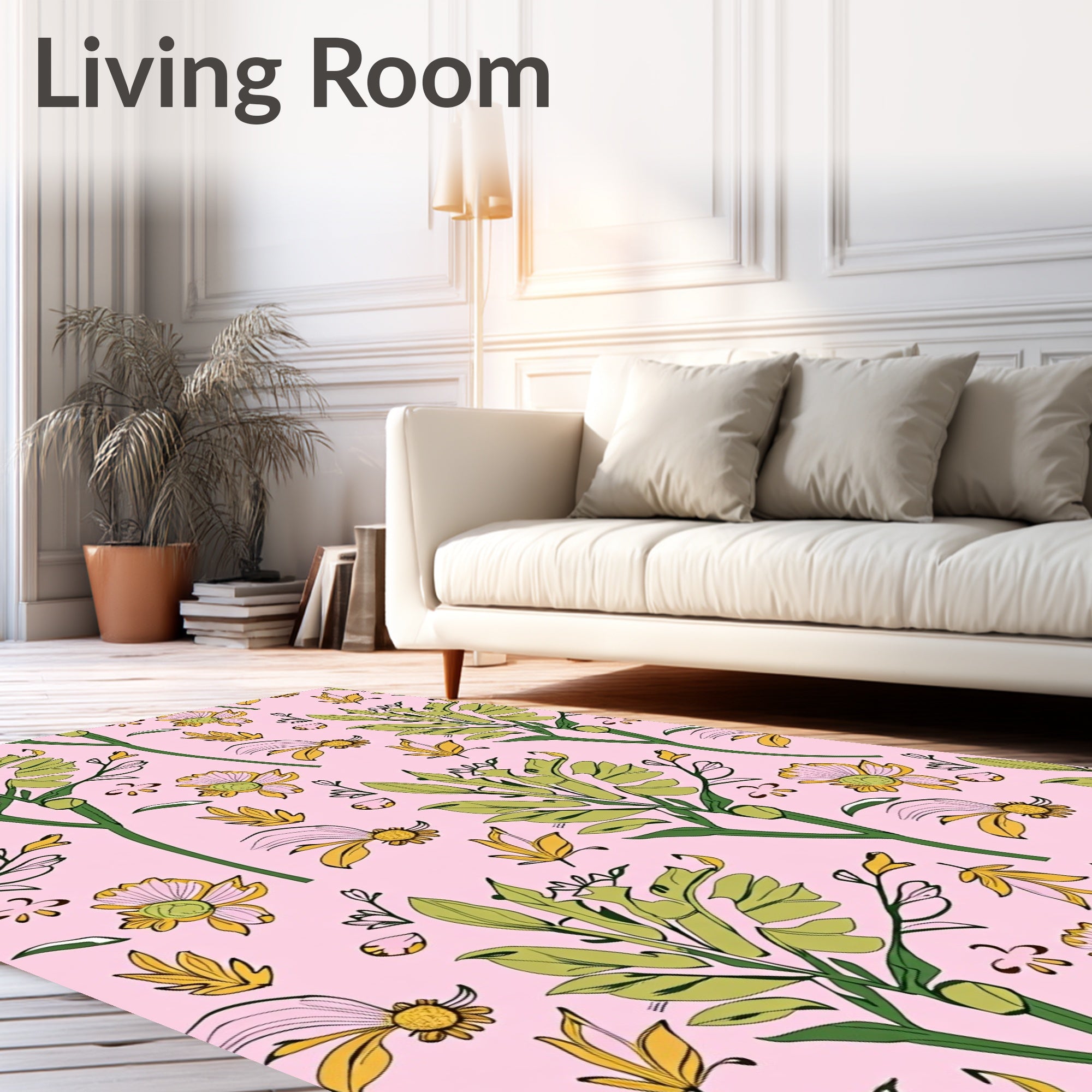 Soft Pink Botanical Garden Medallion Rug