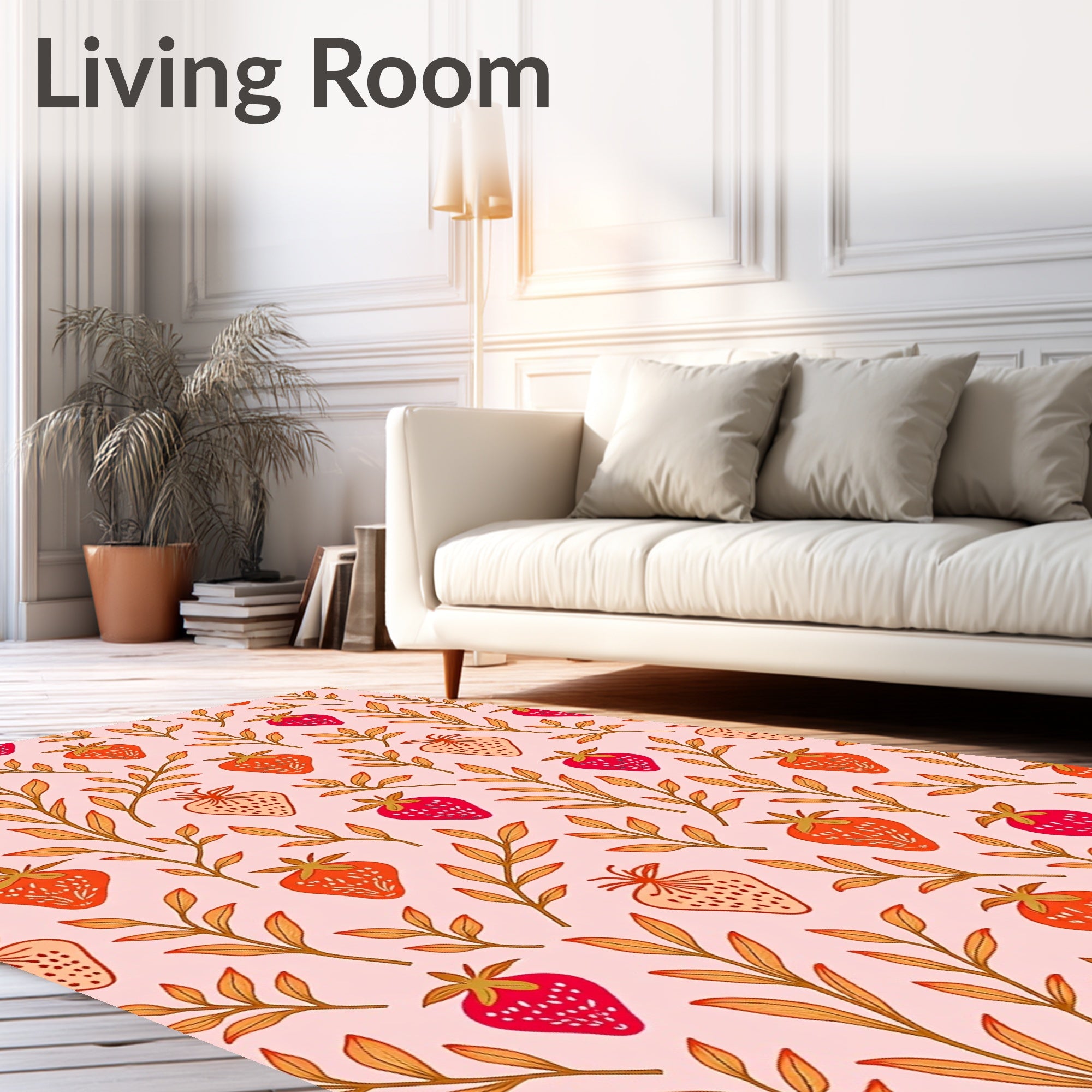 Red Strawberry Branch Repeating Pattern Rug