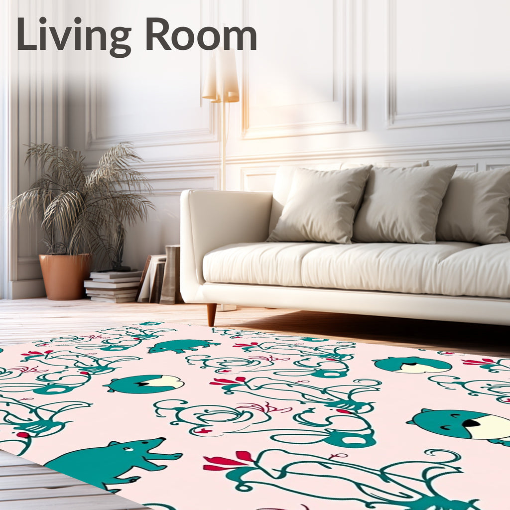 Teal Animals Floral Scrollwork Charm Rug