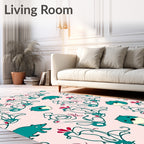 Teal Animals Floral Scrollwork Charm Rug