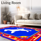 Red Blue White Dog Star Border Rug