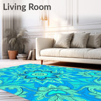 Oceanic Blue Floral Mandala Accent Rug