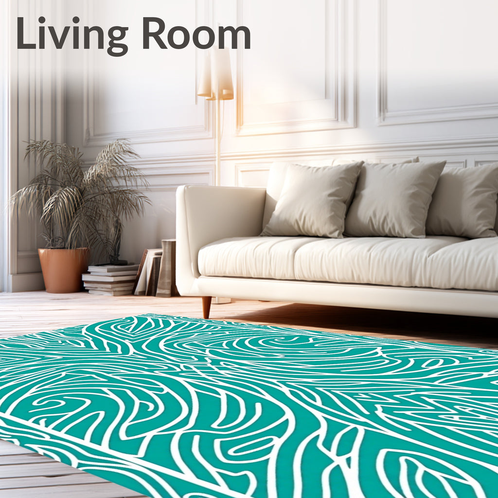 Aqua White Abstract Organic Lines Rug